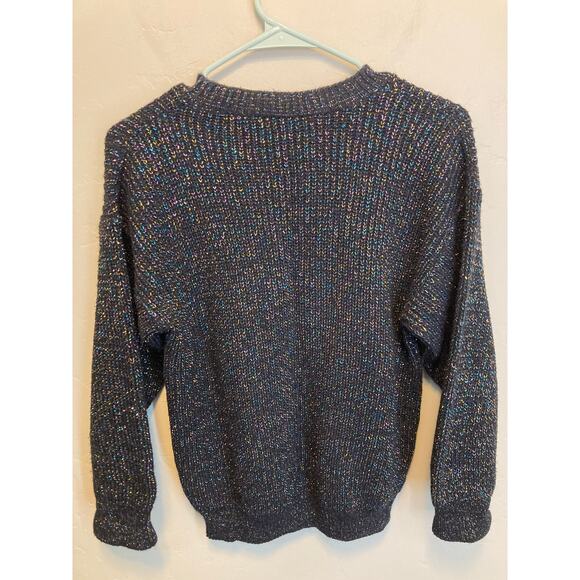 90's Vintage Spring Seasons Black Metallic Long Sleeve Crewneck Sweater S/M - Picture 7 of 11